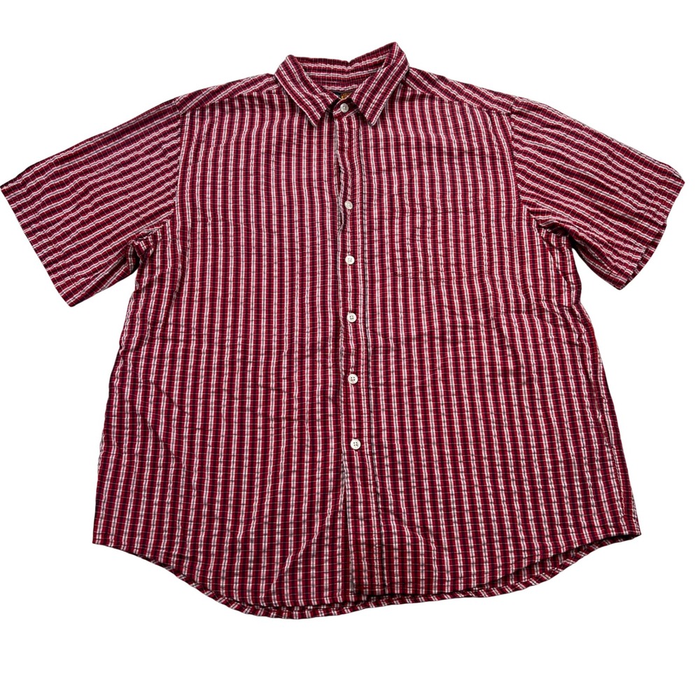Route 66 Button Down Short Sleeve Shirt  Seersucker Americana Vintage 90s Pocket